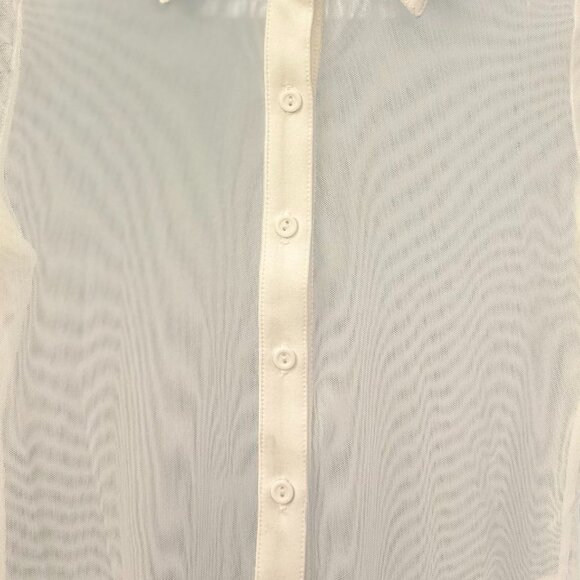 (NWOT) NLT Collared Mesh Sheer Button-Down Long Sleeve Blouse (White) - Picture 13 of 14